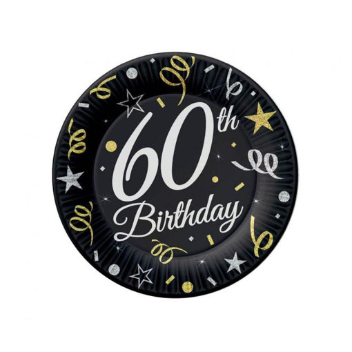 Picture of 60TH BIRTHDAY BLACK & GOLD PLATES 18CM 6 PACK